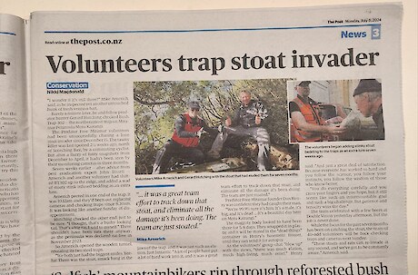 Story in The Post celebrating the volunteers catching the stoat.